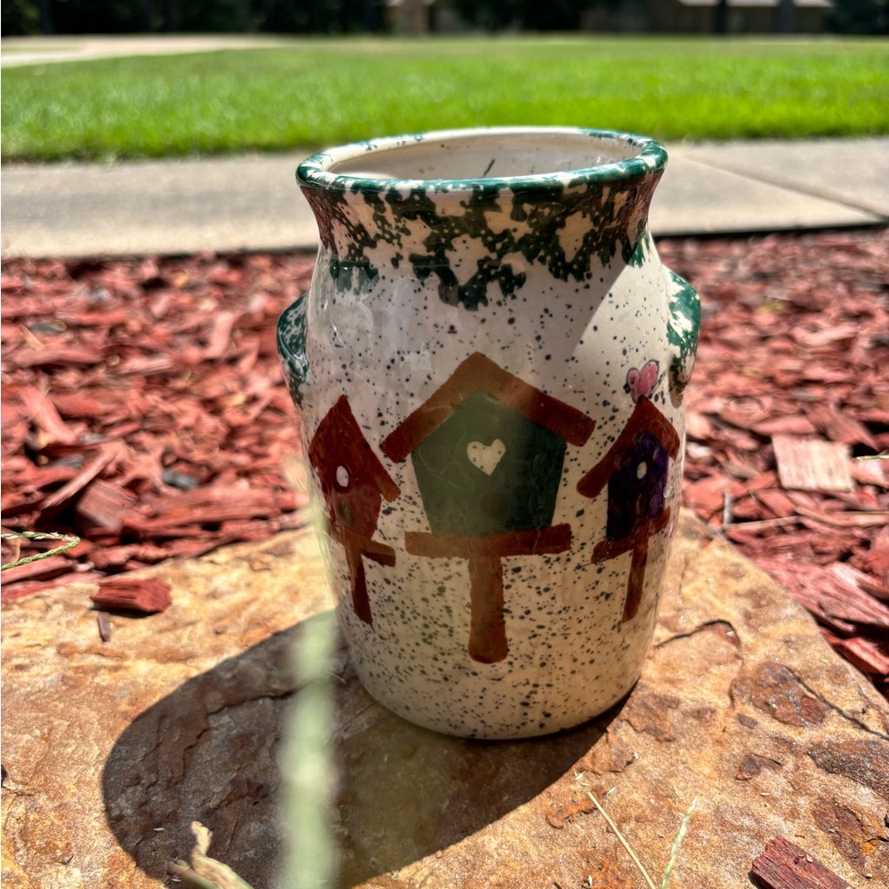 Decorative Ceramic Vase with Birdhouse Design